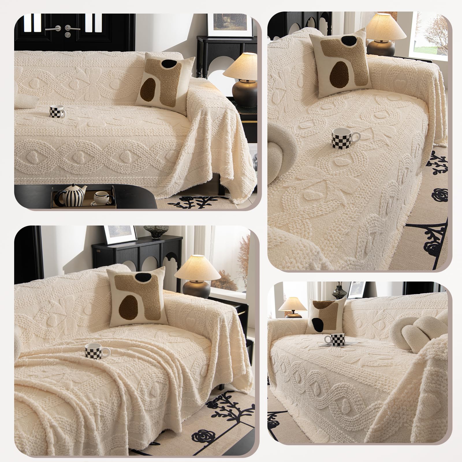 Felpa Manta Sofa, Otoño e Invierno Colcha Multiusos para Sofá, Mantas para Cama,Cálida Gruesa Alfombra de Sofá Súper Suave Cómodo Jarapas para Sofas 180 * 150cm-Beige