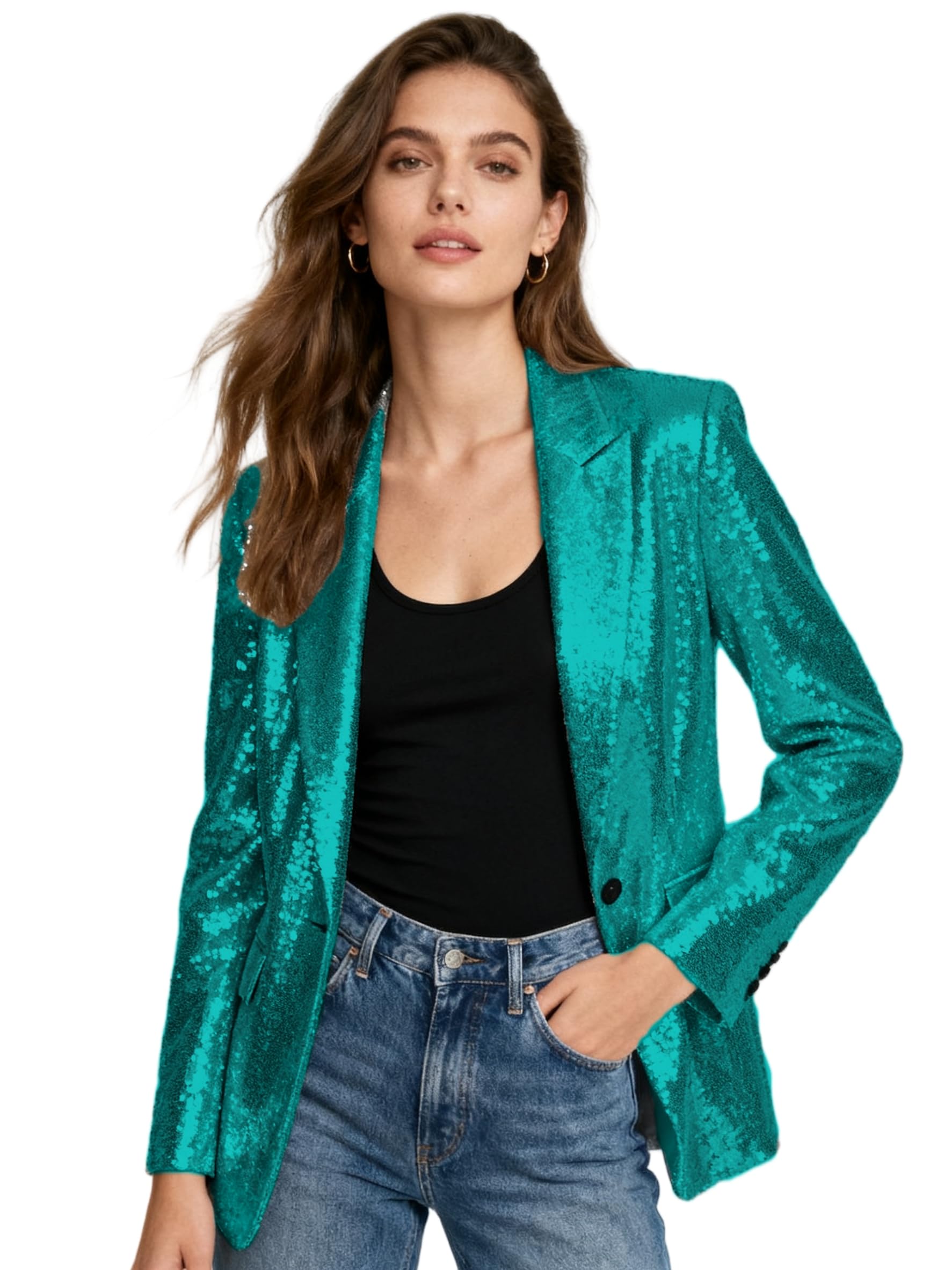Womens Jacket Sequins Suits Blazer Party Open Front Sparkly Cardigan Coat Christmas