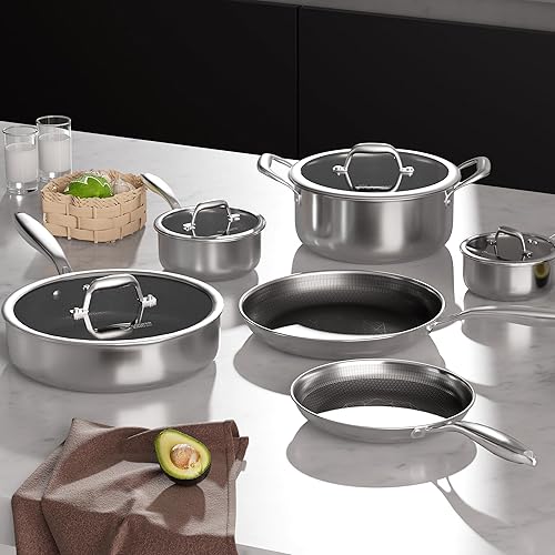 Miniatura 5 de COOKER KING Juego de utensilios de cocina de acero inoxidable, juego de ollas y sartenes antiadherentes, utensilios de cocina de cerámica híbrida,