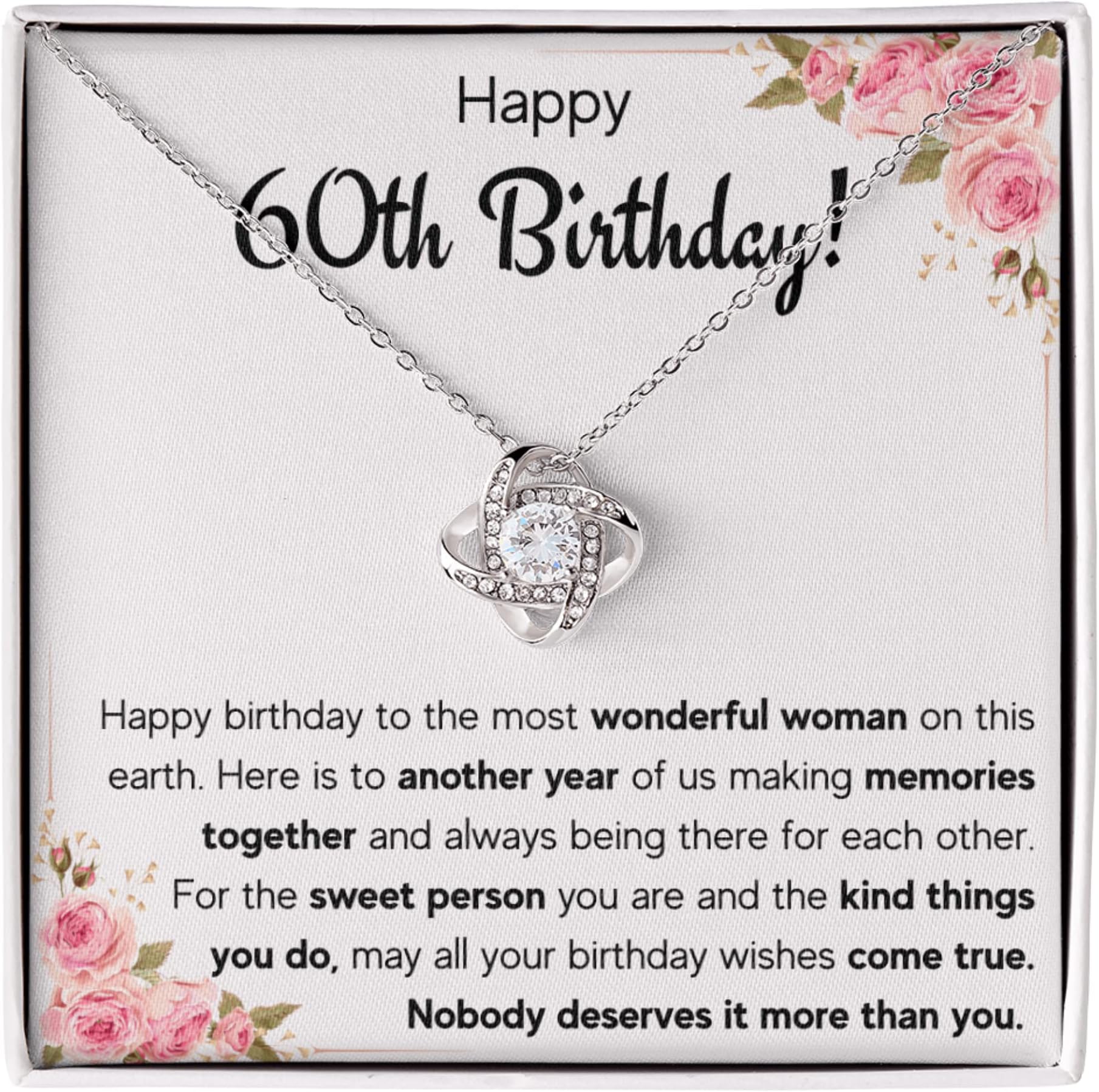 FG Family Gift Mall60th Birthday Gifts For Women, Gifts Ideas For 60 Year Old Woman, Happy 60 and Fabulous Necklace with Message Card and Gift Box, Stainless Steel, Cubic Zirconia