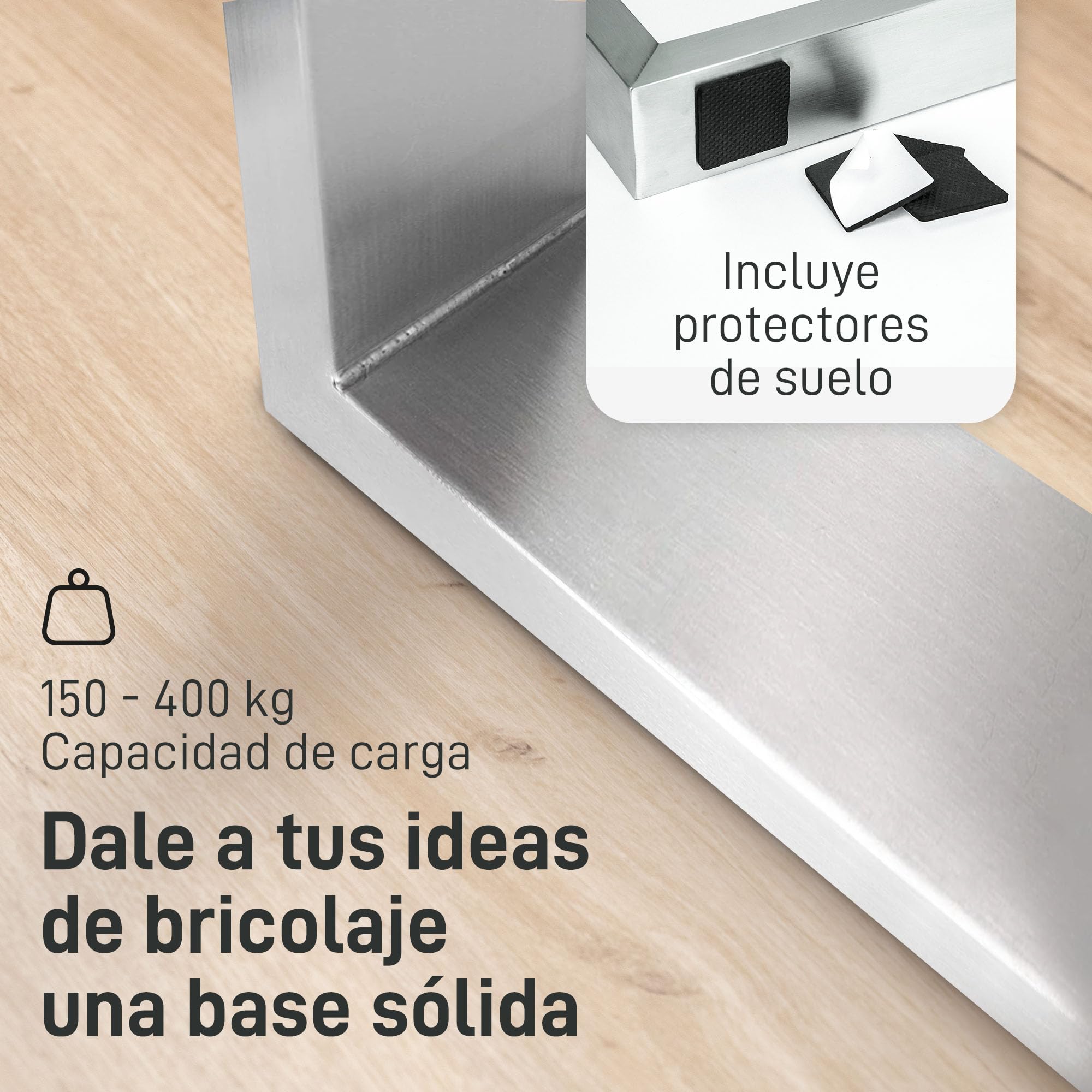 Natural Goods Berlin 2X Patas para Mesas RECTÁNGULO | Metal Acero Inoxidable | Montaje Sencillo | Patas de Muebles Ideales para Mesa de Comedor, Escritorio, Mesa de Centro, Banco | 60x40cm