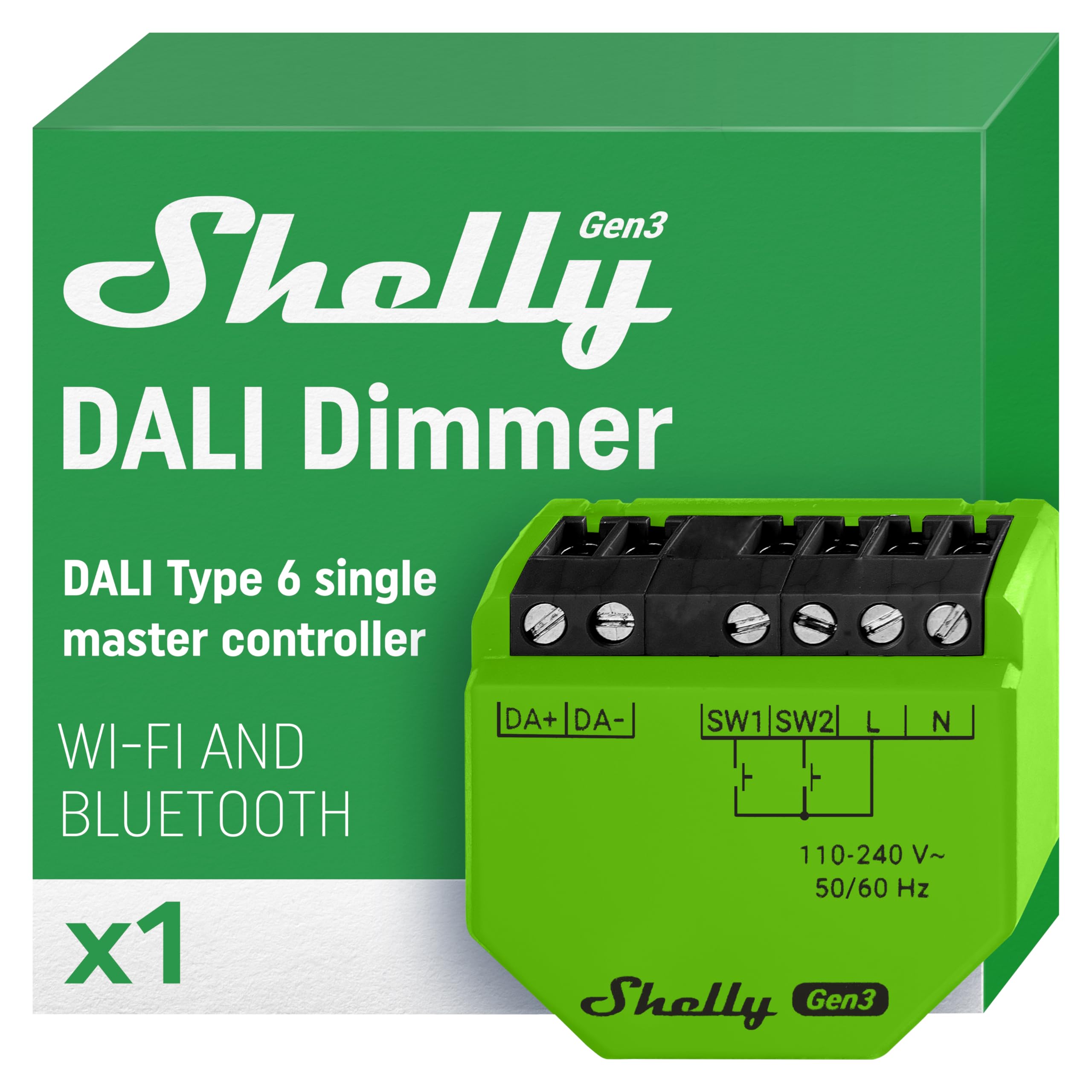 Shelly Shelly DALI Dimmer Gen3, WLAN-LED-Steuergerät, DALI-Lichtnetzwerk, Integrierte Bus-Stromversorgung, KNX-Unterstützung, DALI-Geräten nach Teil 207, Kein Hub Erforderlich, Alexa und Google Home