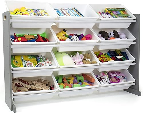 Miniatura 2 de Humble Crew - Organizador de juguetes para niños color gris y blanco con 12 contenedores de almacenamiento grandes