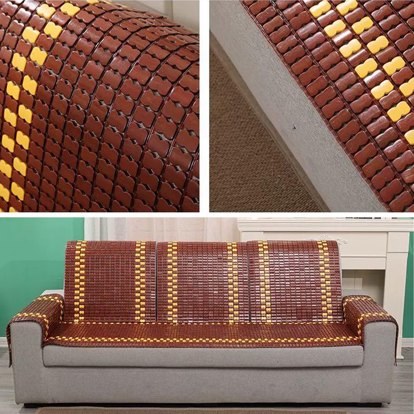 Natural Colchoneta para Bamboo Colchón,Mahjong Esterilla de Bambú de Hielo,Refrescante Transpirable Colchoneta de Verano Plegable,para Sala de Estar,Sofá,Cama,Ancho X Largo (55x180cm)