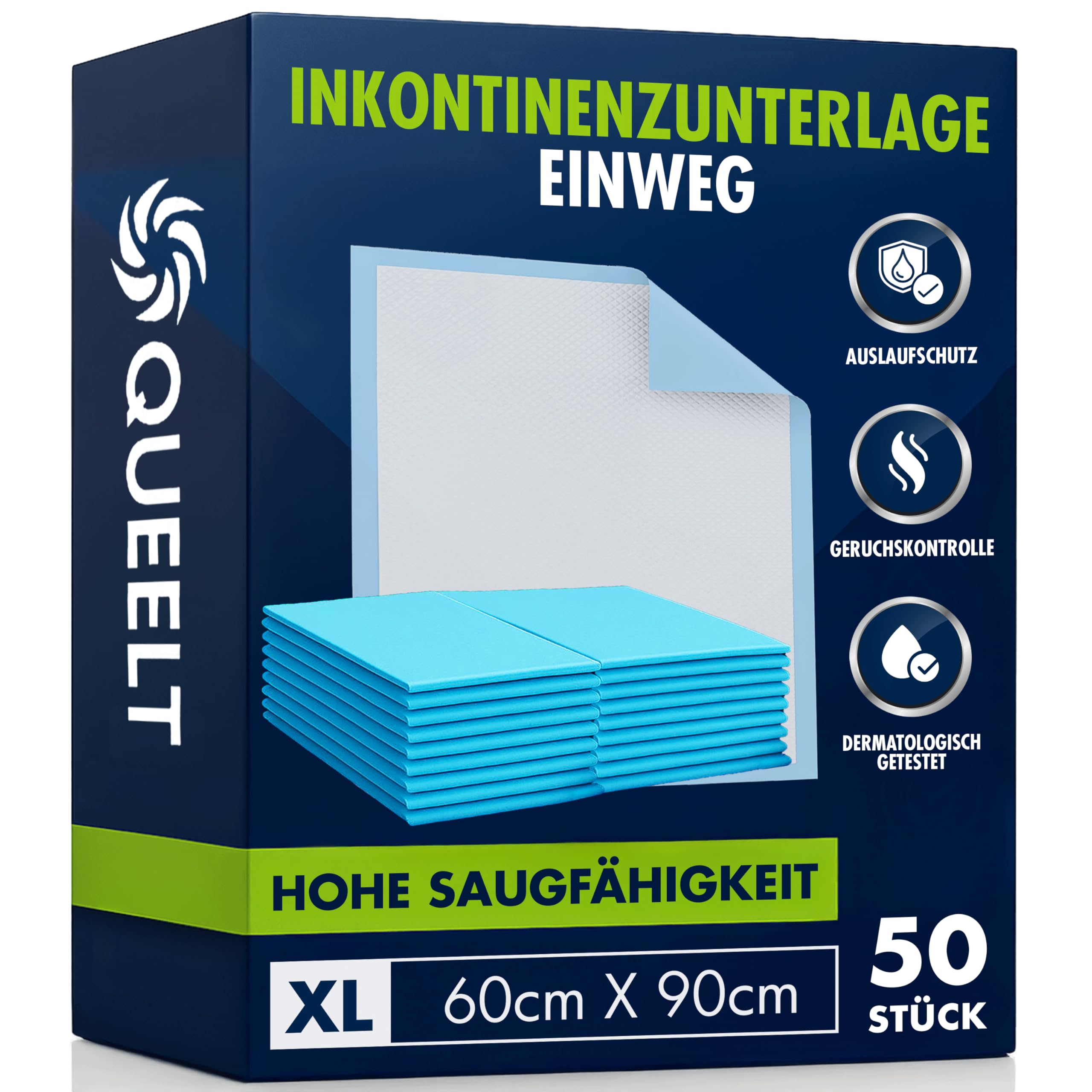 Inkontinenzunterlagen Einweg 50 Stück – XL-Format 60 × 90 cm, saugstarke Bettunterlagen mit Auslaufschutz