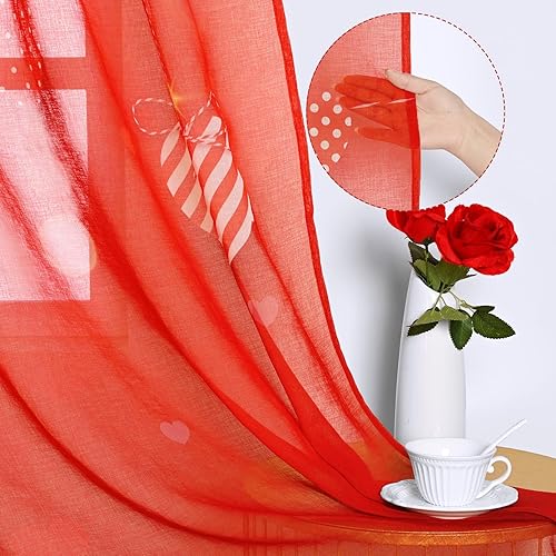 Miniatura 3 de FRAMICS Cortinas traslúcidas para el día de San Valentín para sala de estar, cortinas de gasa roja transparentes de 84 pulgadas de largo, juego de 2