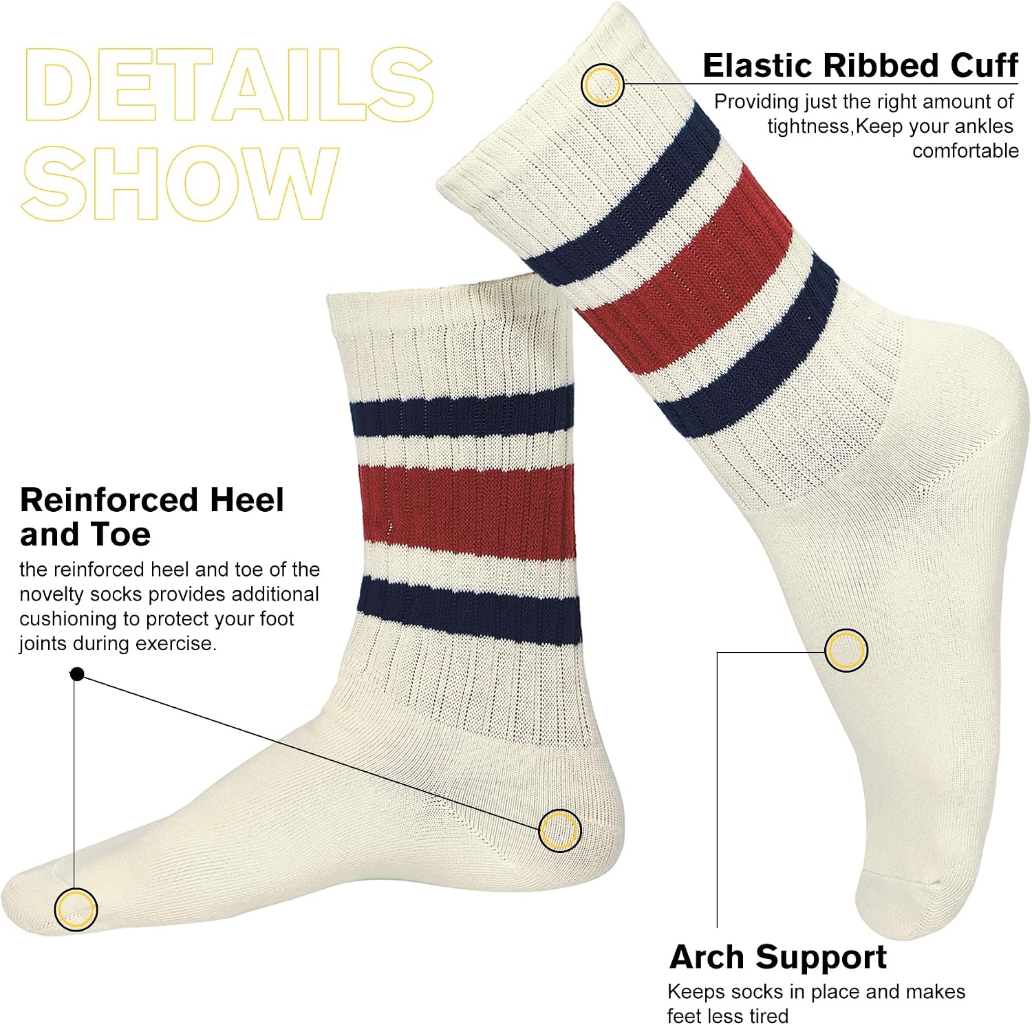American Trends Vintage Striped Crew Socks for Women and Men Tube Socks image 4
