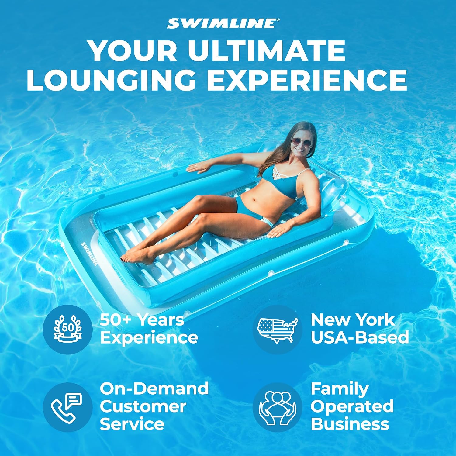 SWIMLINE Suntan Tub, Classic Inflatable Tanning Lounge Float with Adjustable Pillow, 71" Long - Outdoor Floating Lounger for Lake, River, Beach & Swimming Pool, Includes Rope Surround & Repair Patch