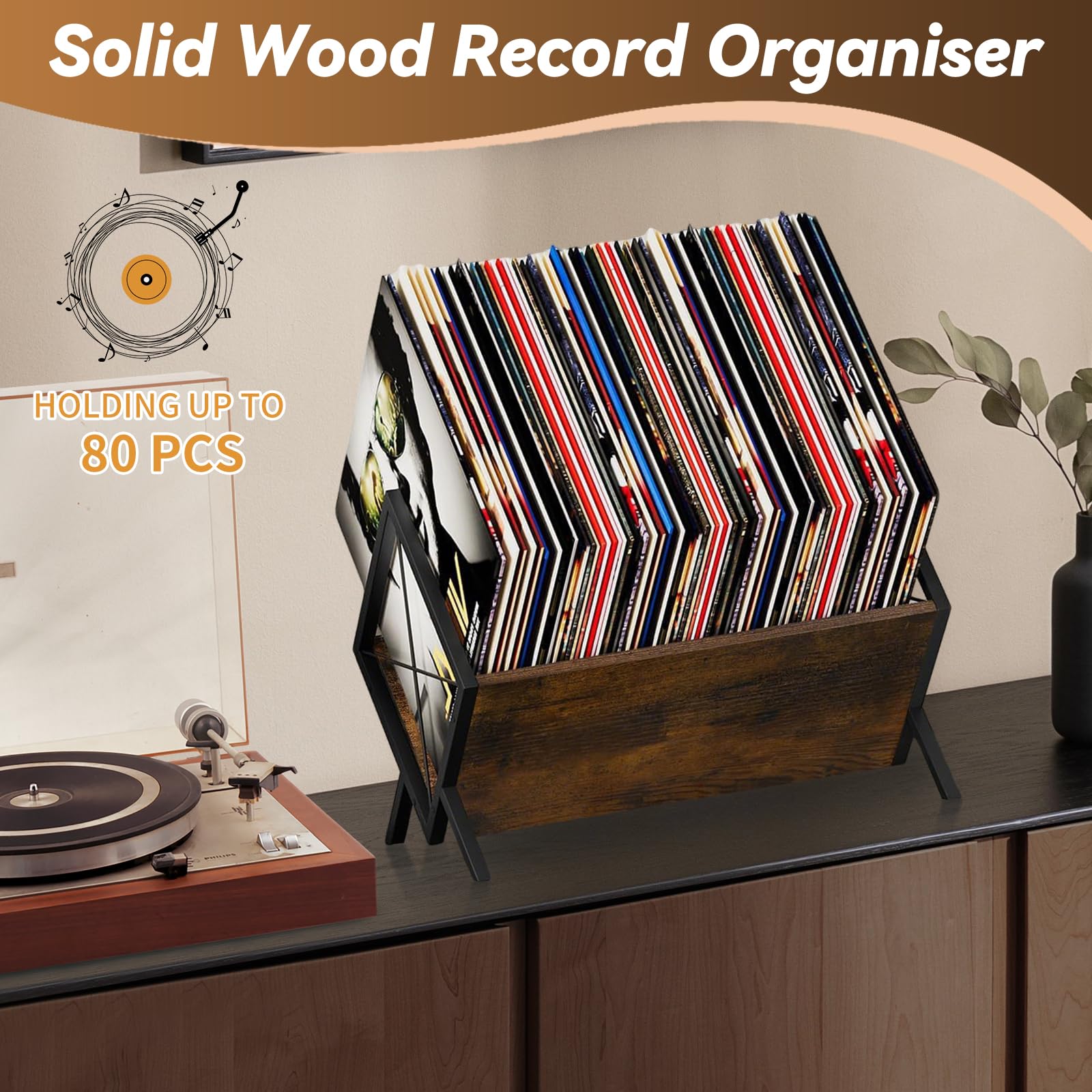 Contenitore per dischi in vinile, 1 ripiano in legno con divisorio regolabile, libro e piastra in vinile, supporto per dischi in vinile, organizzatore per CD, album, riviste, libri