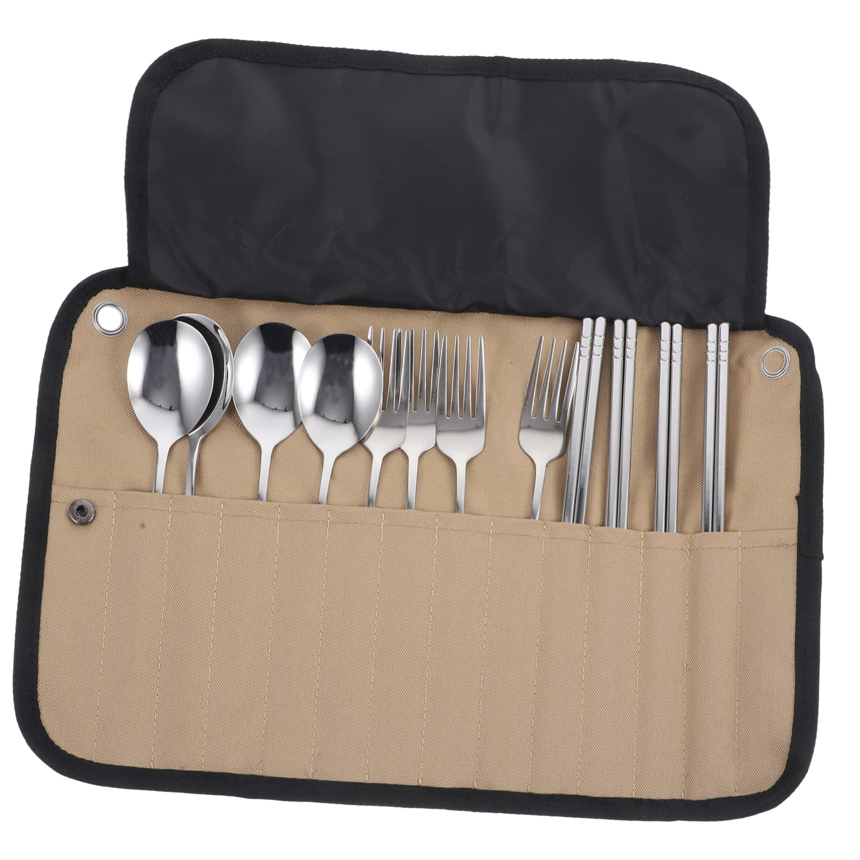 Toyvian Set Posate da Campeggio in Acciaio Inossidabile Borsa di Stoccaggio, Kit Utensili Portatili per Escursioni, Picnic e Attività Outdoor
