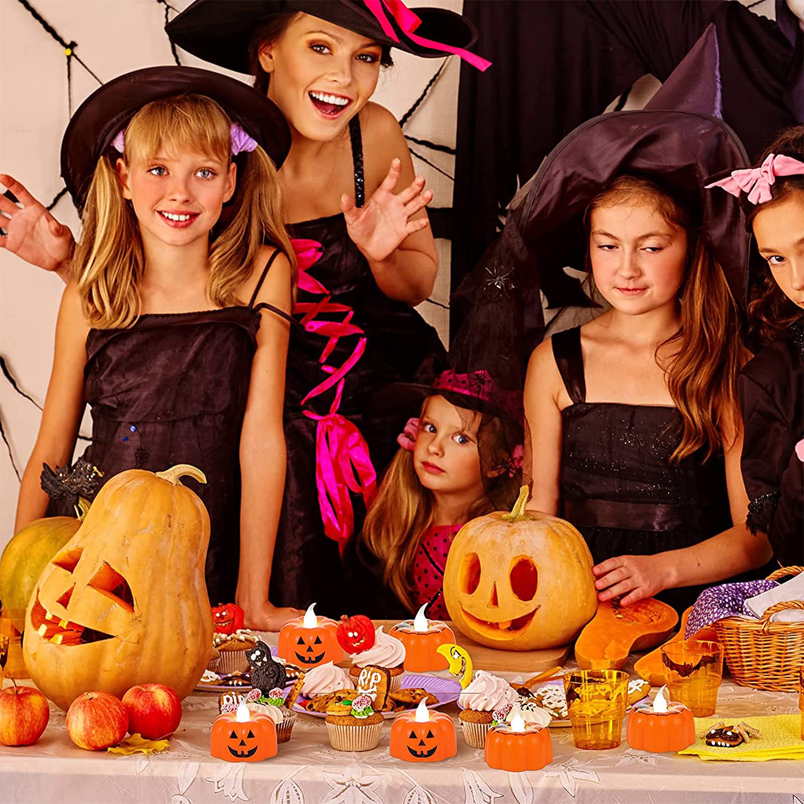 Candele LED Senza Fiamma Halloween | 4 Pack Decorazioni Spaventose Per Tavolo, Casa, Feste - Luci Realistiche A Batteria