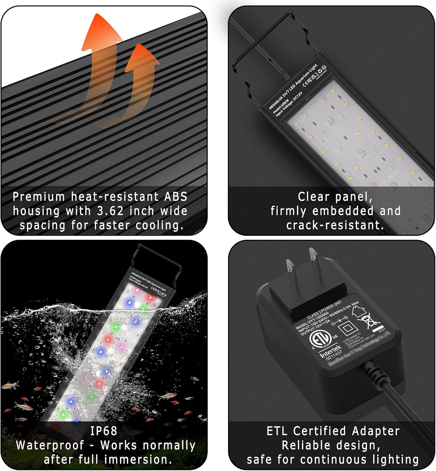 24/7 LED Aquarium Light for 36-46 Inch Plant & Fish Tank IP68, 12-Color & Gradient & Full Spectrum with Sunrise-Daylight-Moonlight, Auto On/Off, Brightness, Extendable Brackets for Freshwater