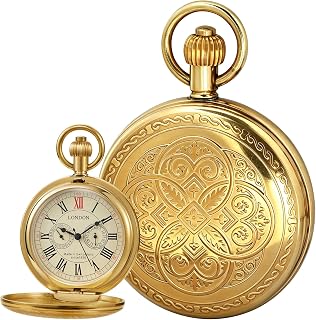 Copper Pocket Watch Steampunk Mechanical Roman Number London Hand Wind Mens Watches with Chains & Boxs