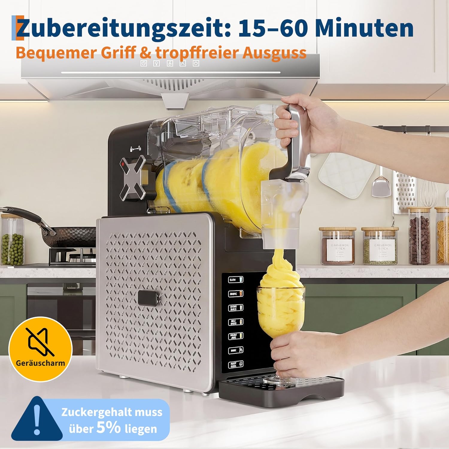 Control panel showing 5 drink modes and 10 adjustable temperature levels.