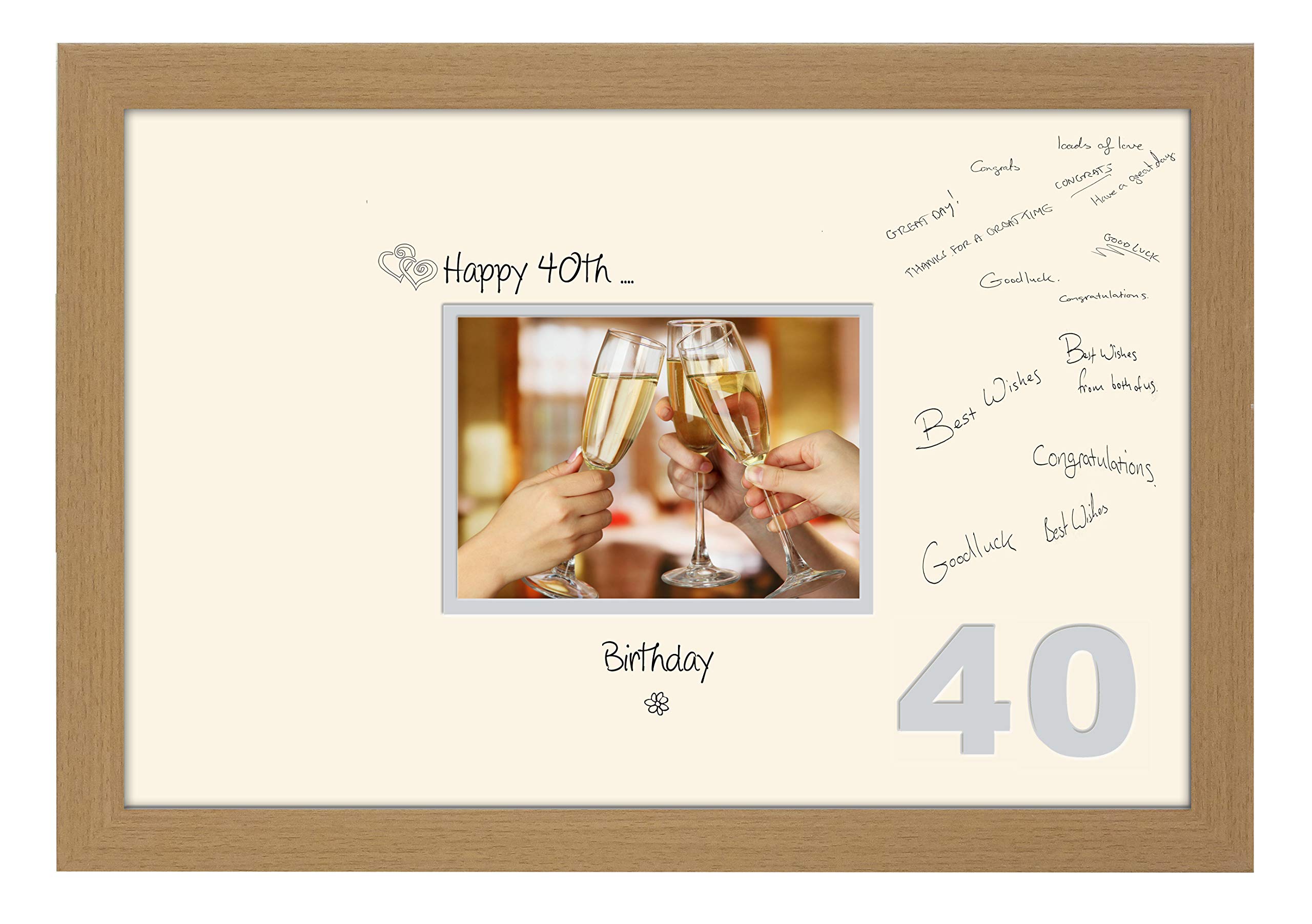 Photos In A Word Oak Finish Frame Cream Mount Grey Inside 40Th Birthday Signing Guest Photo Frame Gift 7X5 Photo 668D (Oak Finish Frame Cream Mount Grey Inside)