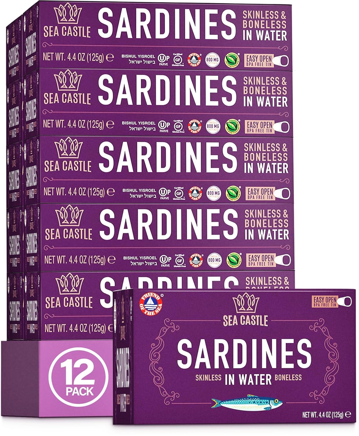 Sea Castle Skinless and Boneless Sardines in Water, 4.4oz (12 Pack)