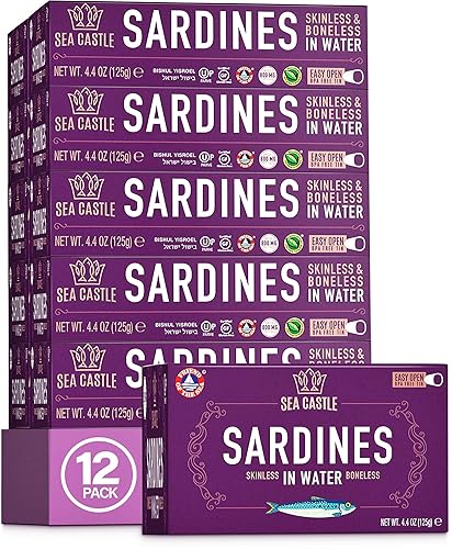 Sea Castle Sardinas sin piel y sin hueso en agua, 4.4 onzas (paquete de 12)