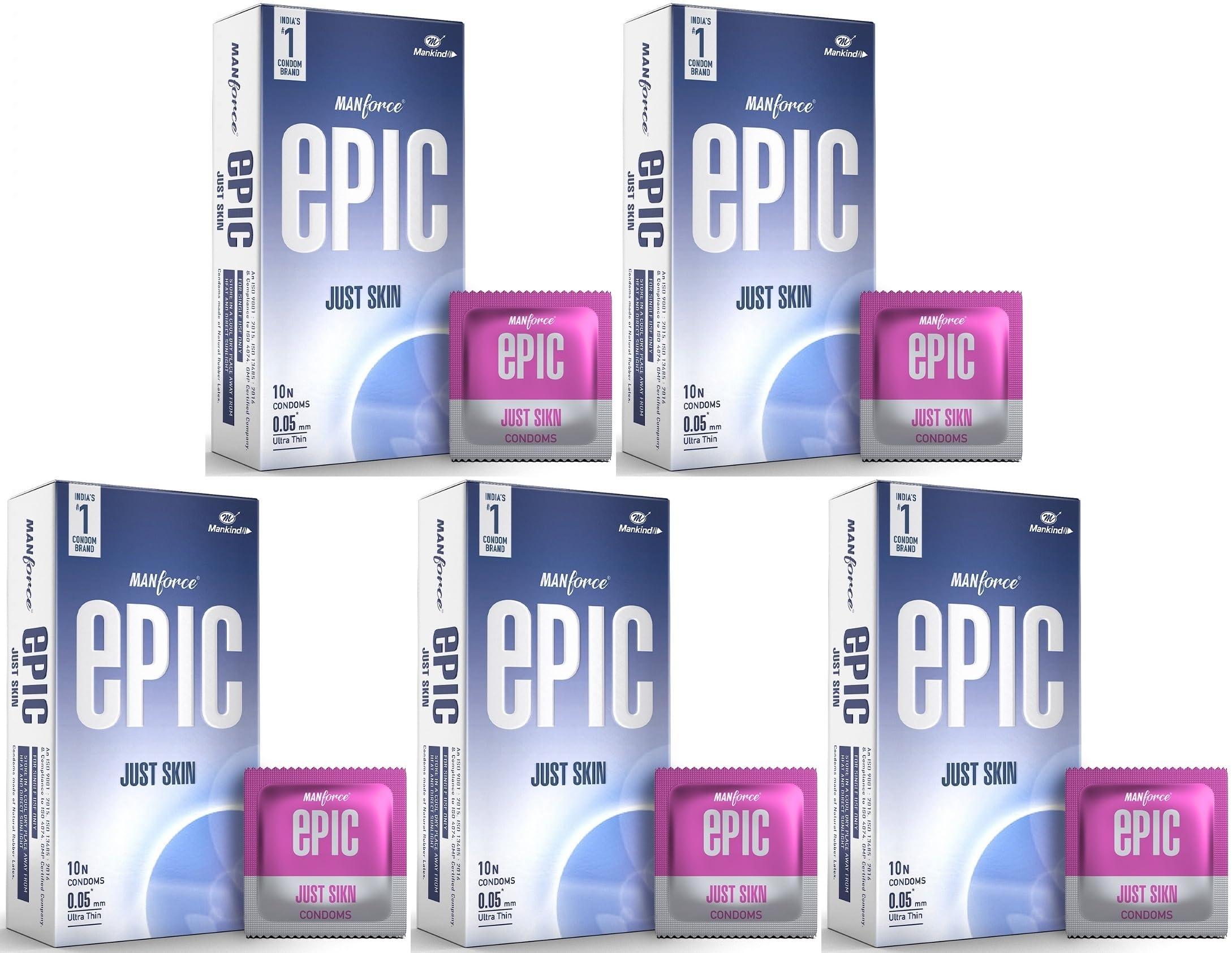Manforce Epic Just Skin Ultra Thin Condoms – 0.05mm, Natural Feel, 10 Sheets | India’s No.1 Condom Brand | Pack of 5-picture-10