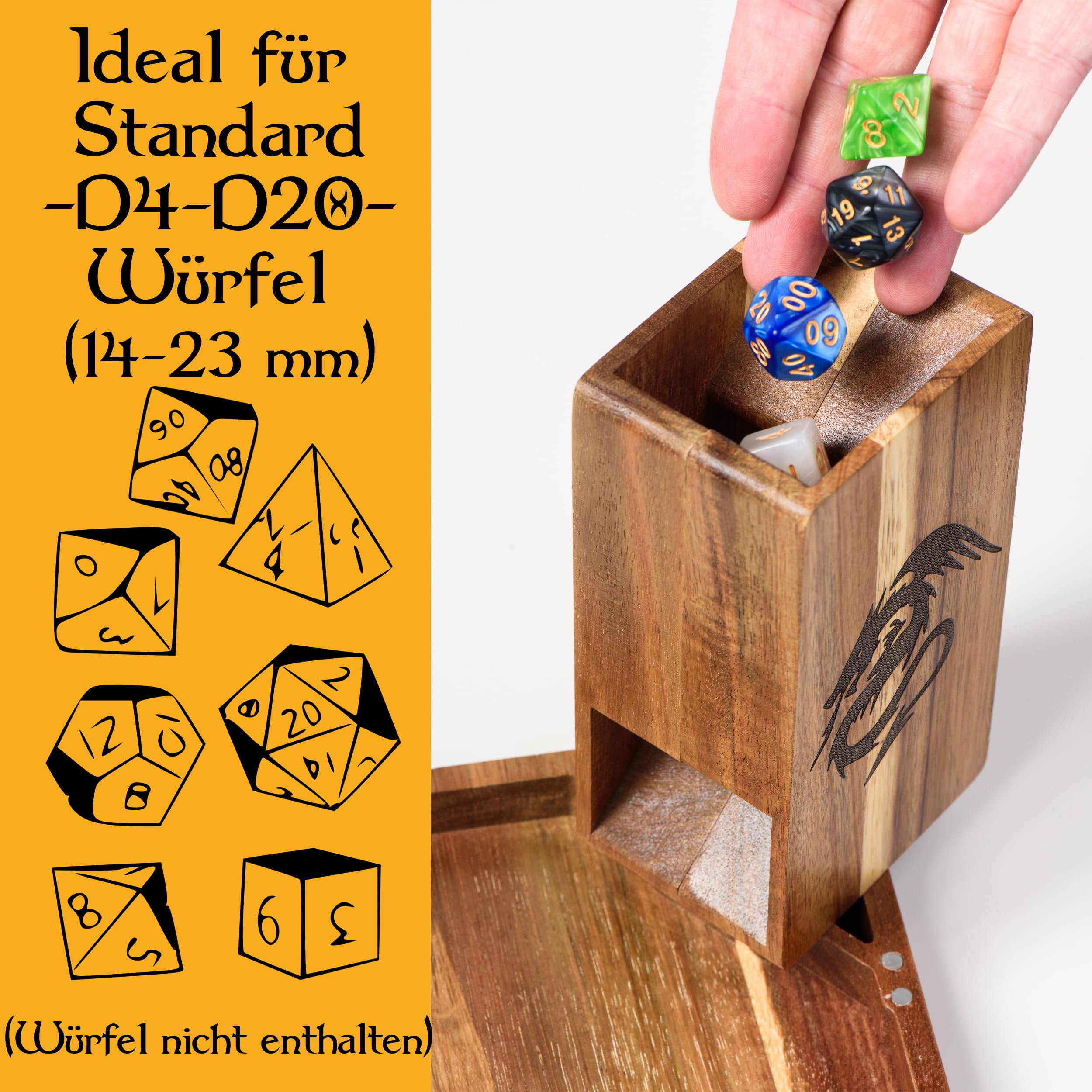 Tapeera Magnetischer Würfelturm aus Holz mit Ablage für Dungeons & Dragons – DND-Zubehör, Würfelrolltablett mit Kammer, tragbarer Rollenturm für Tisch-RPG-Brettspiele – DND-Geschenke