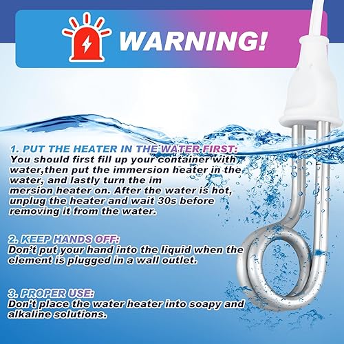 Miniatura 4 de Copkim Paquete de 4 pequeños calentadores de agua de inmersión portátiles de 300 W, 120240 V, accesorios eléctricos para camping, varilla de