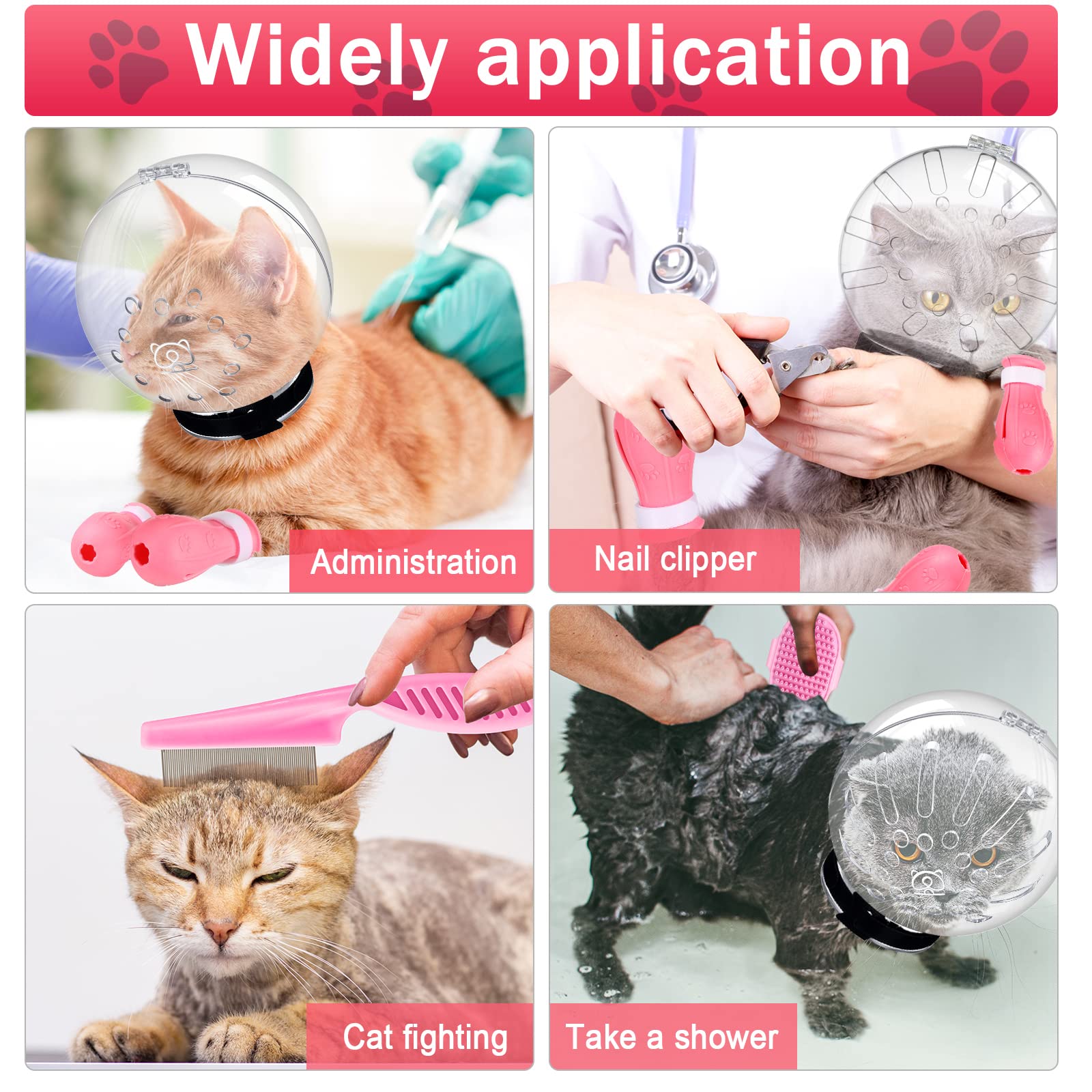 Muselière pour Chat avec Capuche réglable avec Couvre-Pattes, Coupe-Ongles, Brosse Anti-tiques, Outil Anti-Morsure, Anti-Morsure et Anti-Rayures, Bottes pour Chat, se Baigner, se raser
