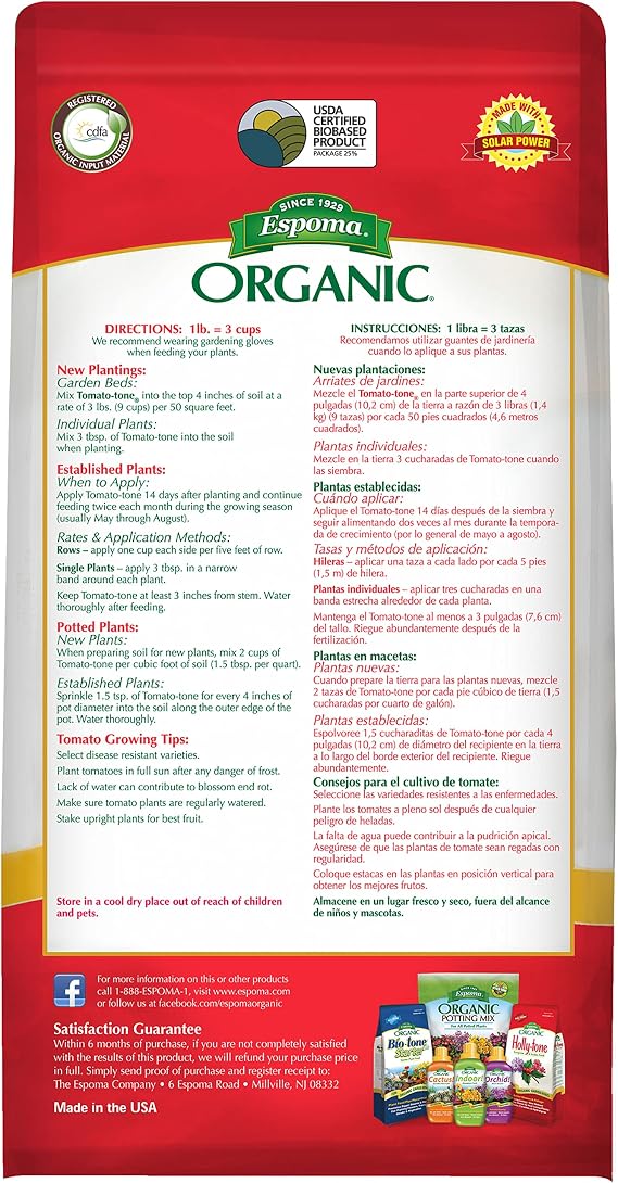 Espoma Organic Tomato-Tone 3-4-6 with 8% Calcium. Organic Fertilizer for All Types of Tomatoes and Vegetables. Promotes Flower and Fruit Production. 8 lb. Bag