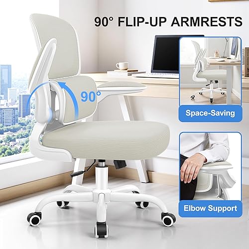 Miniatura 5 de Silla de oficina, silla de oficina ergonómica de malla con soporte lumbar ajustable, cómoda silla de escritorio con reposabrazos abatibles, silla de