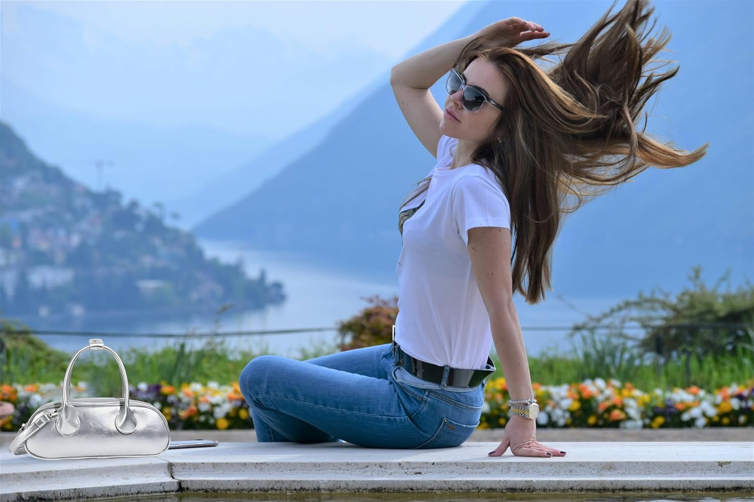 Silver Handbag for Women, Small Vegan Leather Shoulder Bag with Zipper, Elegant Evening Purse for Wedding Party - Image 2