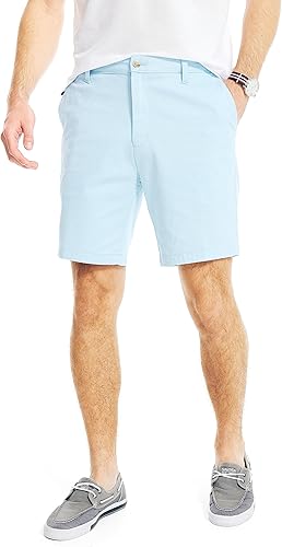 Nautica Pantalones cortos para hombre, corte clásico, parte delantera plana, elásticos, estilo chino sólido, 8.5 pulgadas