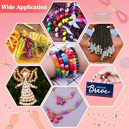 Miniatura 5 de Más de 1000 cuentas de pony para manualidades, cuentas de Sukh Pony a granel, cuentas de pelo de 0.236 x 0.32 pulgadas para trenzas, cuentas de