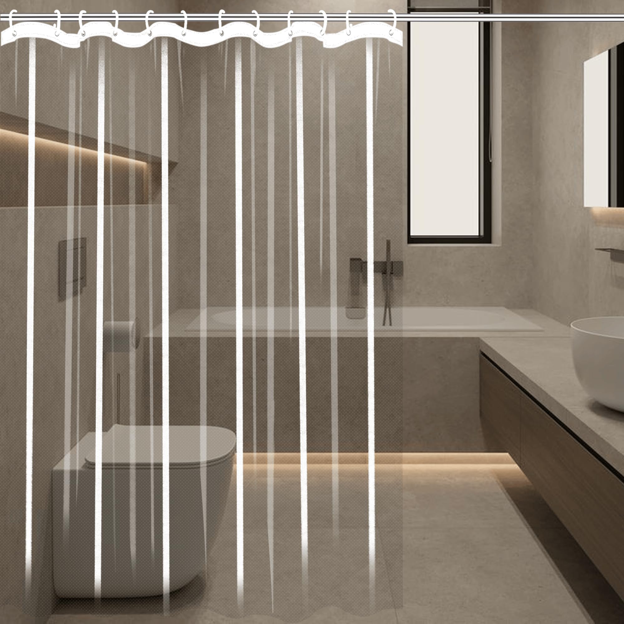 Rideau de douche anti moisissure lavable et transparent pour baignoire 270x190