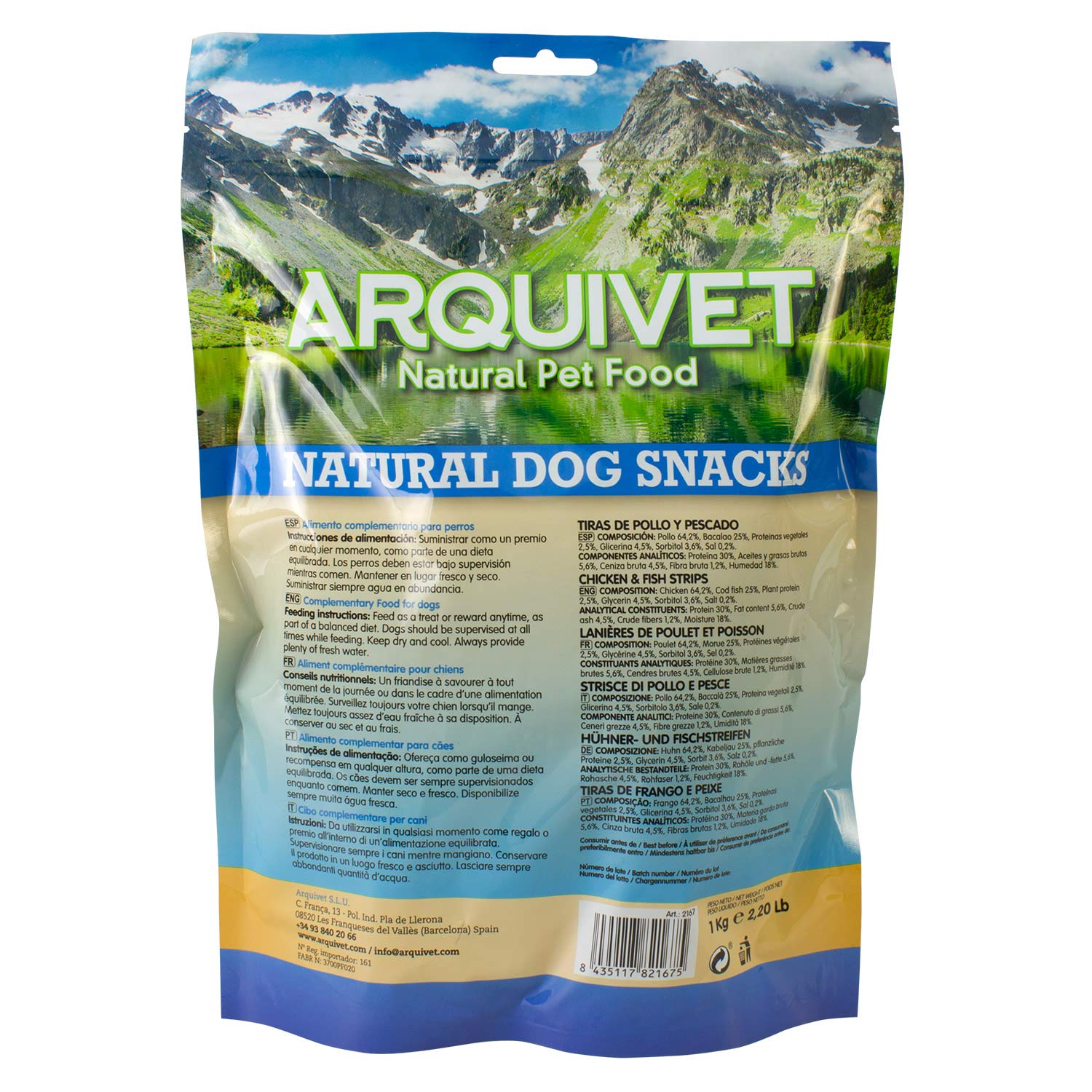 ARQUIVET Lanières de poulet et poisson 1 kg- 100% de collations naturelles pour chiens - produit léger, faible en matières grasses