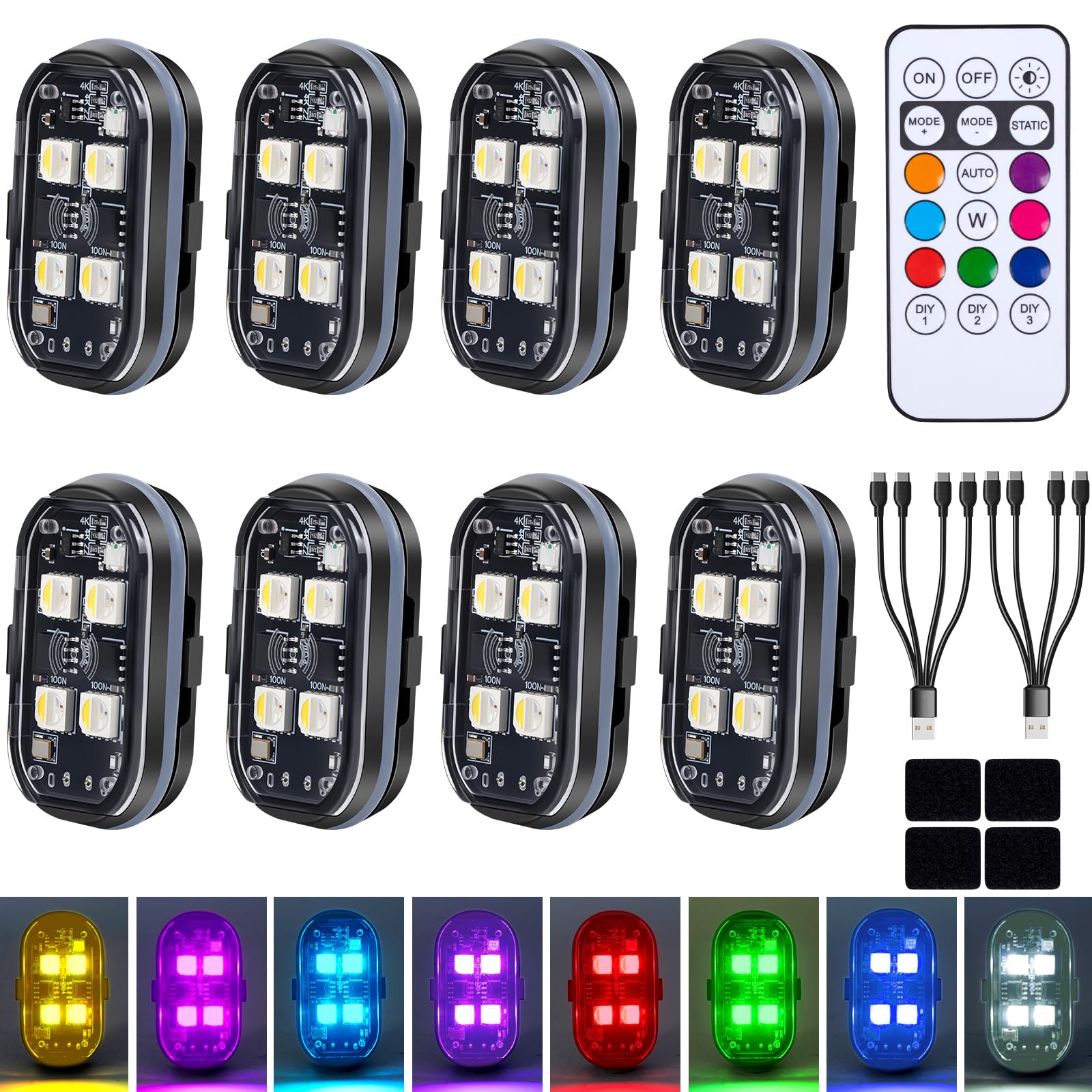 Upgraded 4LEDs 8PCS Wireless LED Strobe Lights
