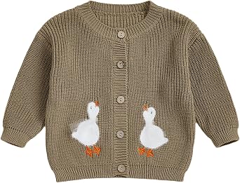 Toddler Baby Button Down Knit Sweater Crewneck Animal Cardigan for Infant Boy Girl