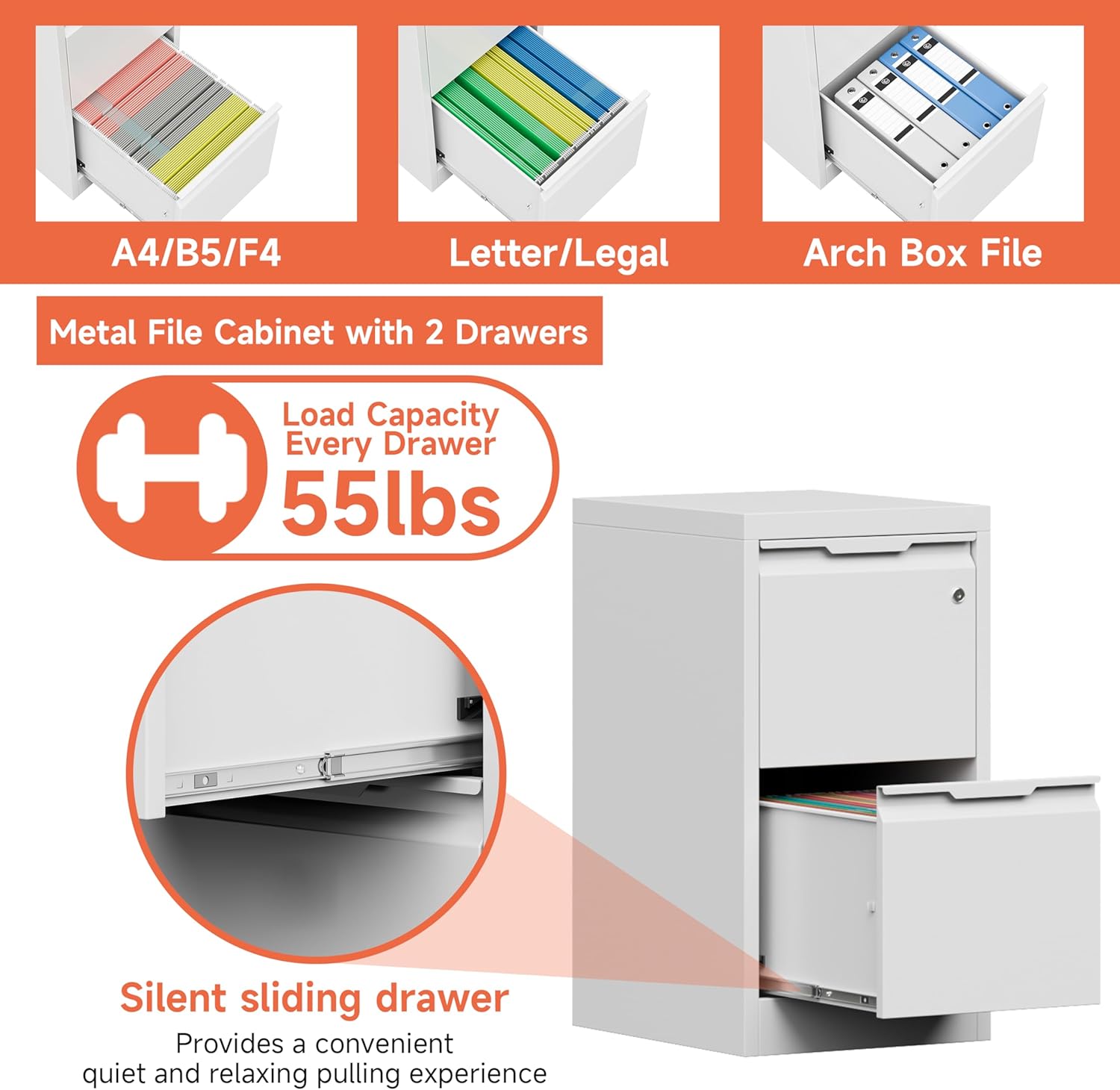 Drawer with hanging files and load capacity information