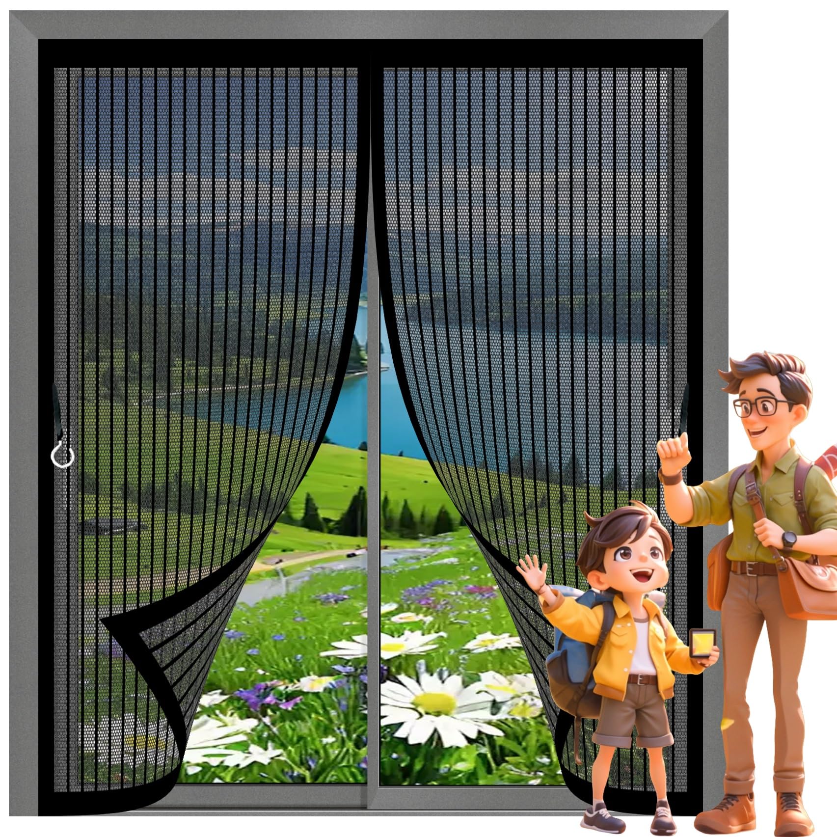 Moustiquaire magnétique 50x68 cm noire pour fenêtres de multi types
