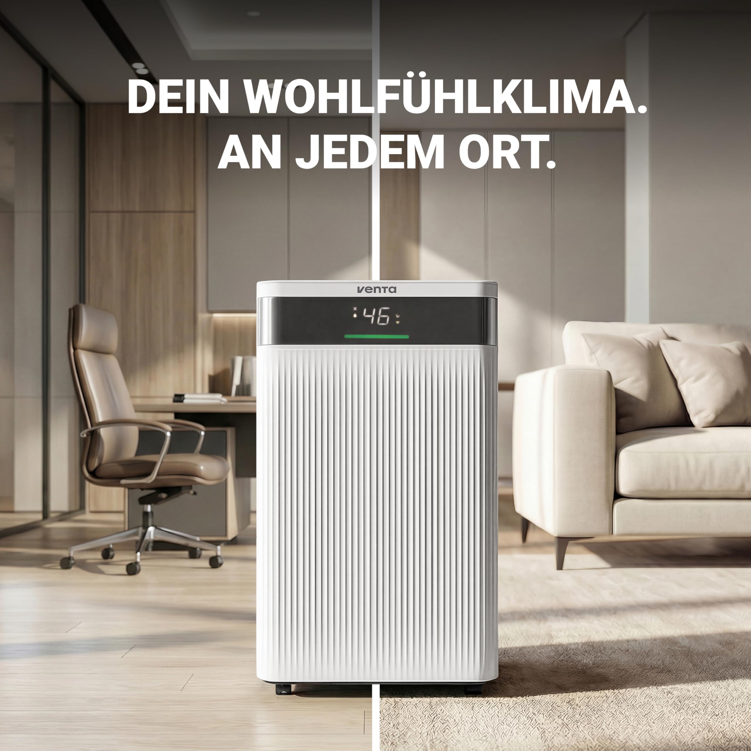 VENTA AD100 Luftentfeuchter elektrisch Raumentfeuchter | für Räume bis 40m² | Automatische Feuchtigkeitskontrolle, Wäschemodus