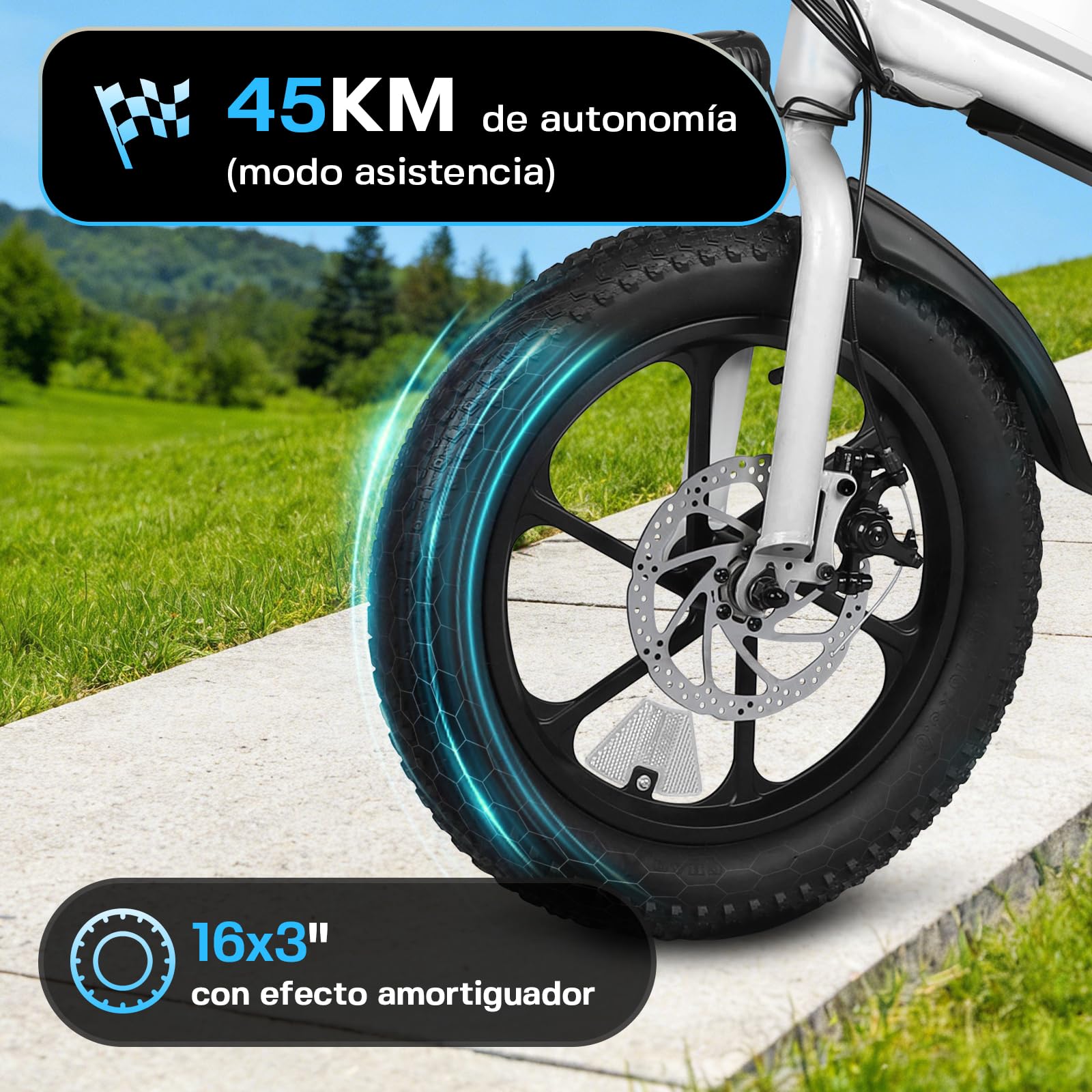 Bicicleta Eléctrica Plegable de 16x3, Batería Extraíble | 45km Autonomía, 25km/h con Asistencia de Pedal, Pantalla LCD, Asiento Ajustable, para Adolescentes y Adultos