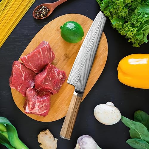 Miniatura 9 de Cuchillo de chef japonés  Cuchillo de chef profesional de 8 pulgadas ultra afilado, cuchillo de cocina japonés de 9 capas VG-10 revestido, cuchillo