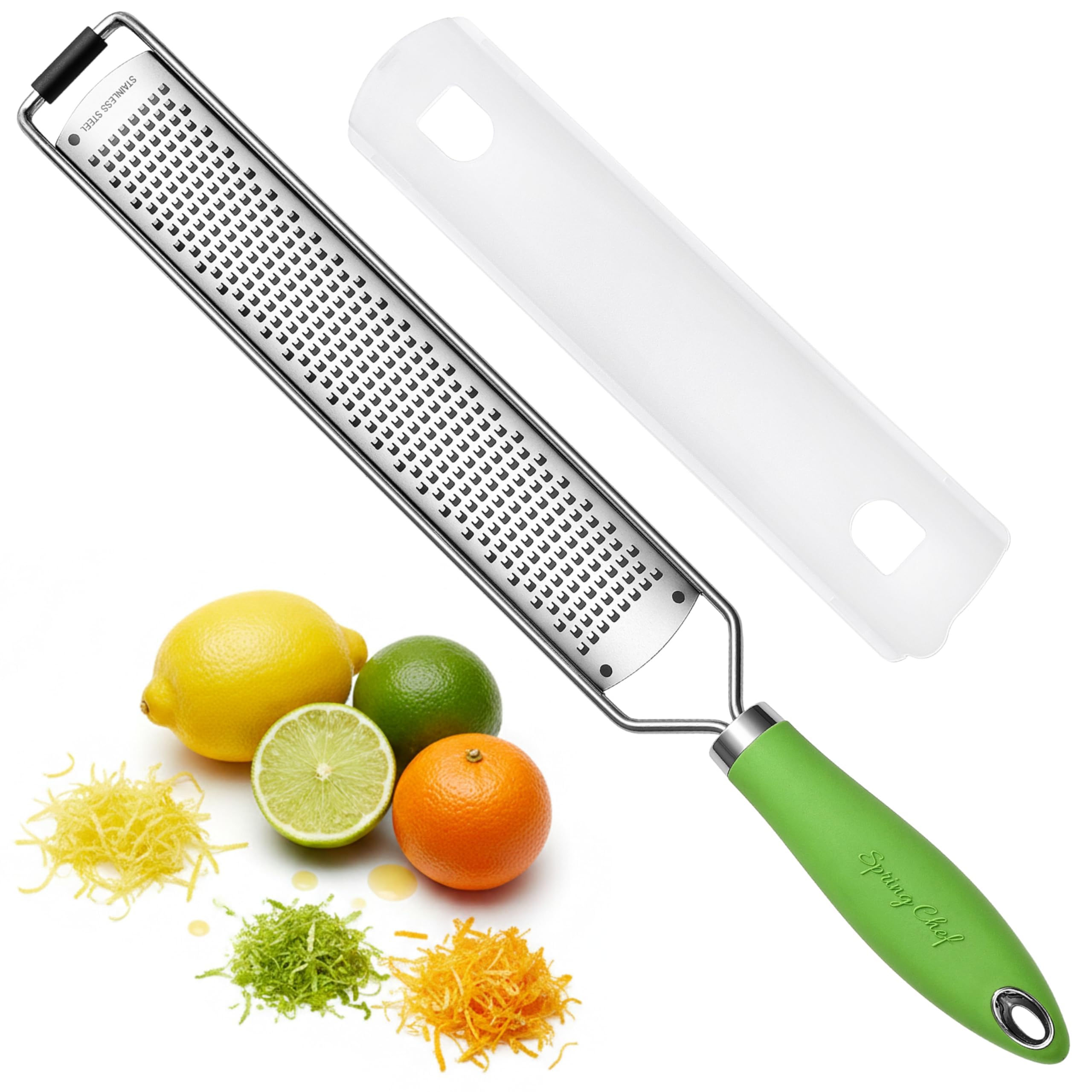 Spring Chef Stainless Steel Lemon Zester - Garlic &amp; Ginger Grater - Green