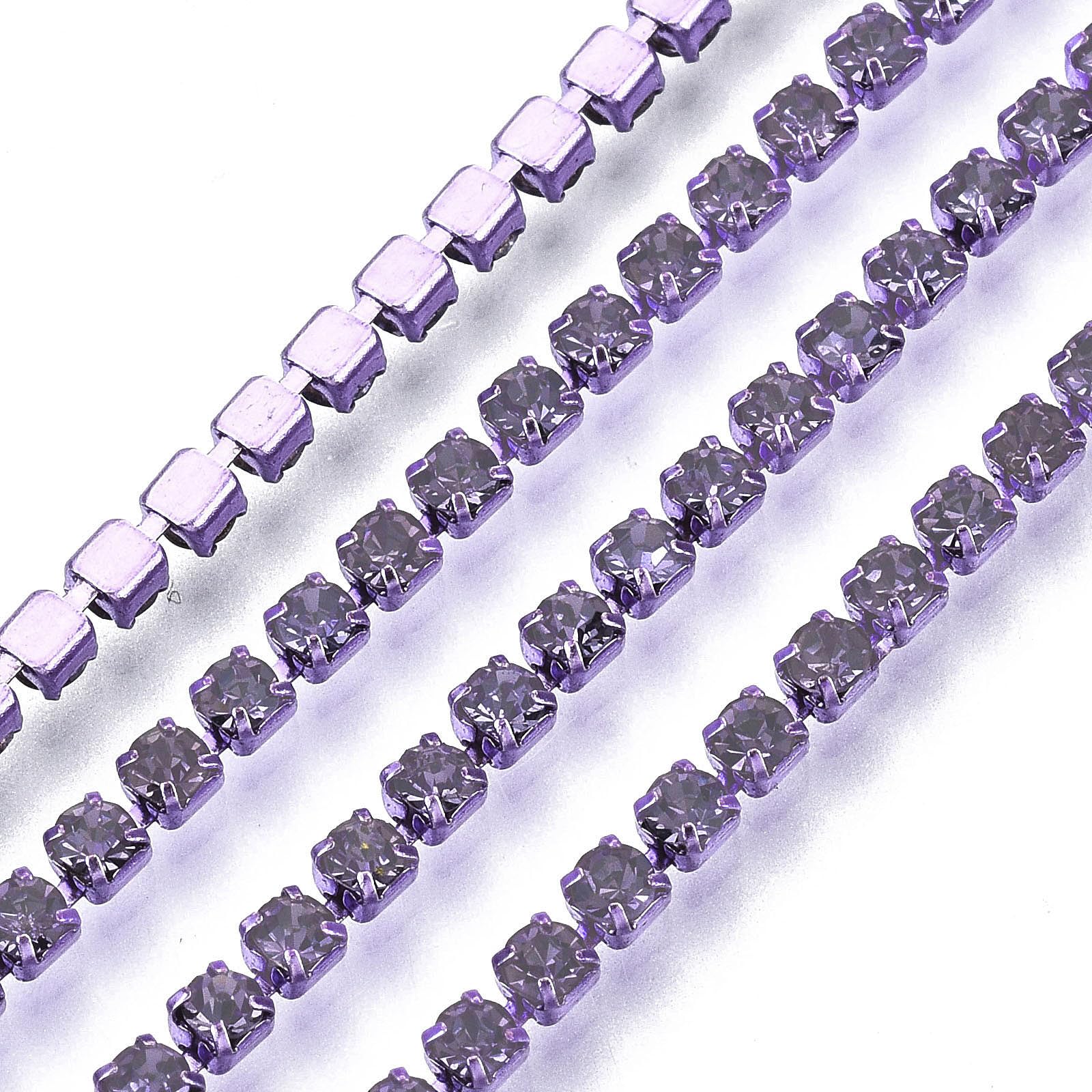 FASHEWELRY 10 Yards Crystal Rhinestone Close Chain 2mm Crystal Claw Cup Chain Trim String for DIY Sewing Craft Jewelry Making Wedding, Party Decoration, Tanzanite