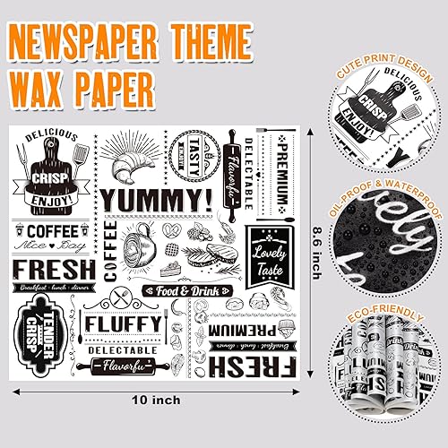 Miniatura 3 de 160 piezas de hojas de papel encerado con tema de papel de periódico, hojas de papel para envolver alimentos para sándwiches, envoltorios para