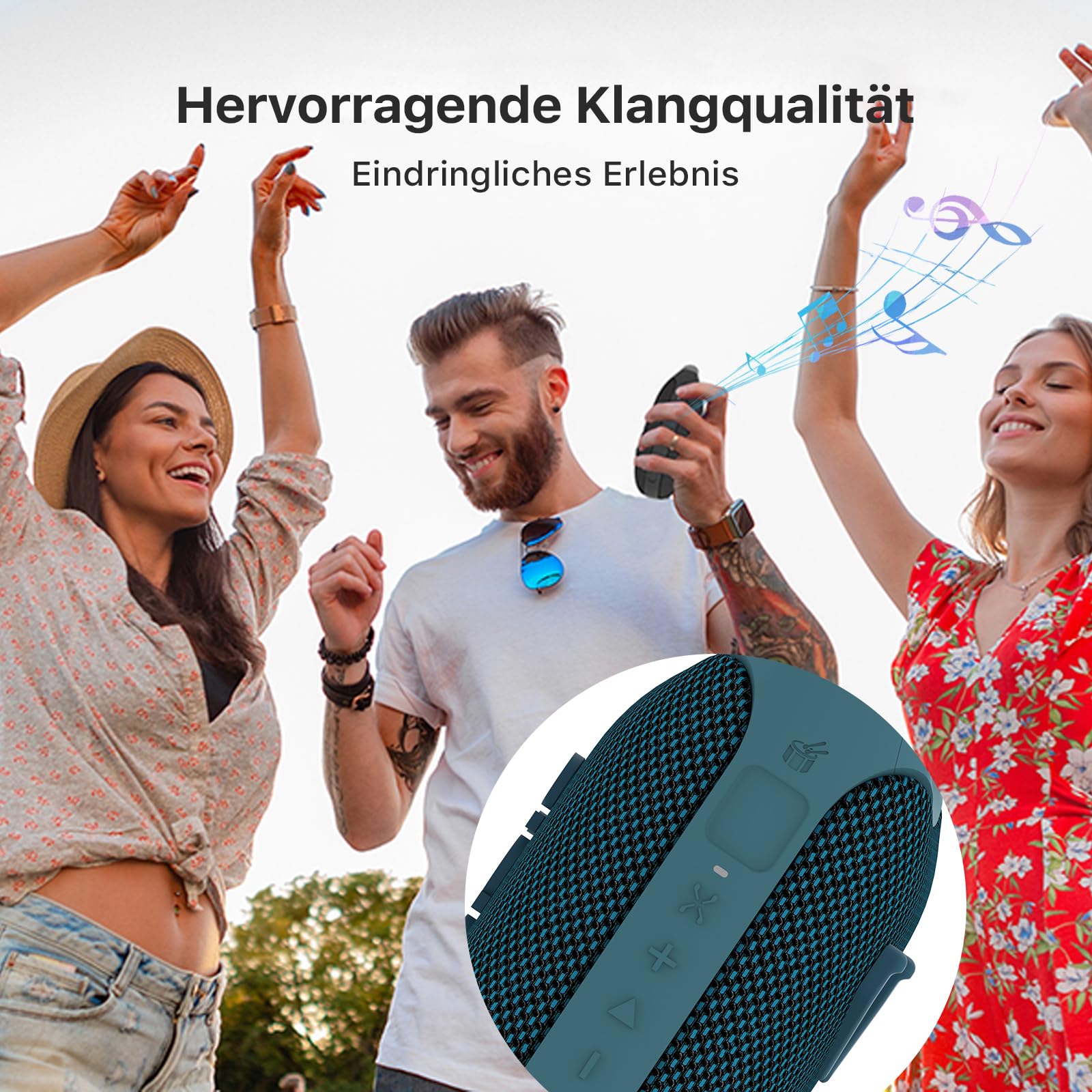 NOBIS Clip N1 Tragbarer Bluetooth Lautsprecher mit App, Beat-Modus, bis zu 24 Stunden Spielzeit, IP68 wasserdicht, BT 5.3, HD-Sound, Stereo-Paarung, Custom EQ, perfekt für Outdoor (Blau)