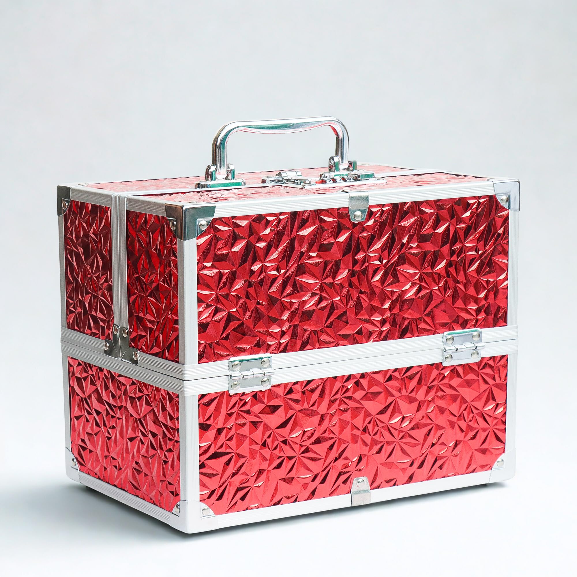 Adson Professional Makeup Box Cosmetics Case Jewelry Organiser Vanity Make Up Storage Box Beauty Train Case Lockable with Keys (Diamond Glow Red) - Image 9 thumbnail