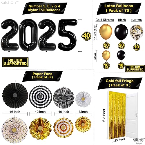 Miniatura 3 de KatchOn, Juego de decoraciones de graduación 2025 en negro y dorado, paquete grande de 115, kit de arco de globos de graduación | Globos negros