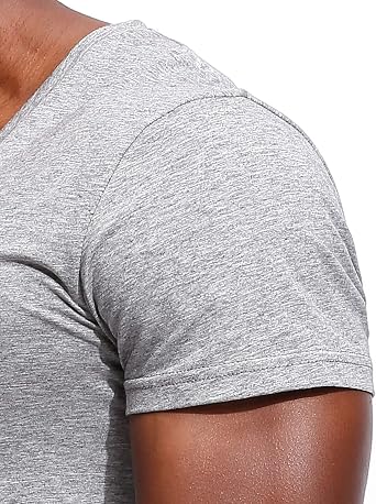 Deep V Neck T Shirt for Men Low Cut Vneck Tee Invisible Tshirt Vee Top Scoop Hem