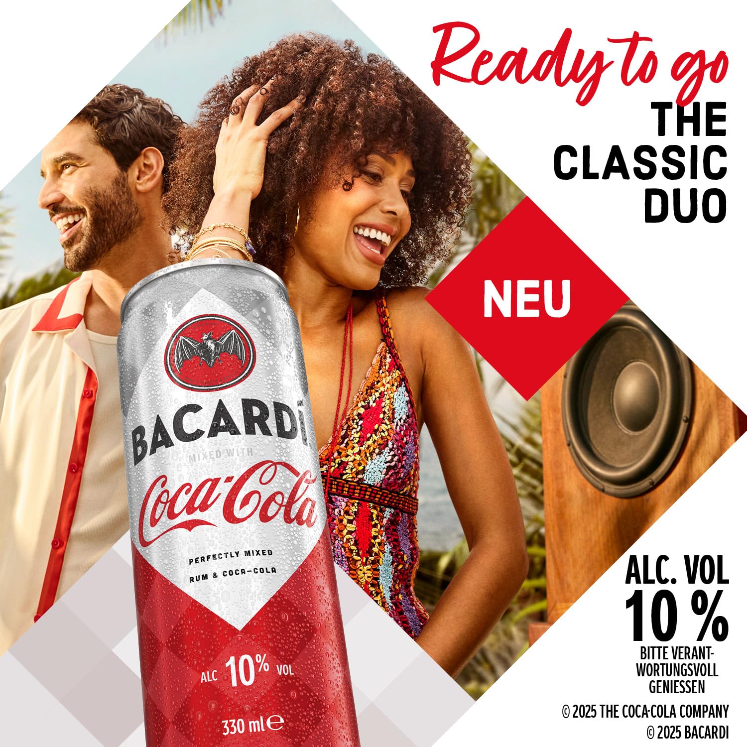 Bacardí Coca-Cola - alkoholhaltiges Mixgetränk (10% Vol) mit perfekter Mischung aus Bacardí Rum und erfrischender Coca-Cola - in stylischen Einweg Dosen (12 x 330ml)