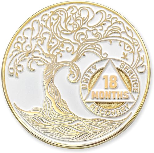 Miniatura 119 de Medallón/Ficha/Ficha de Recuperación AA Sobriety Mint de 2 Años, Árbol de la Vida Retorcido, Dorado - Negro