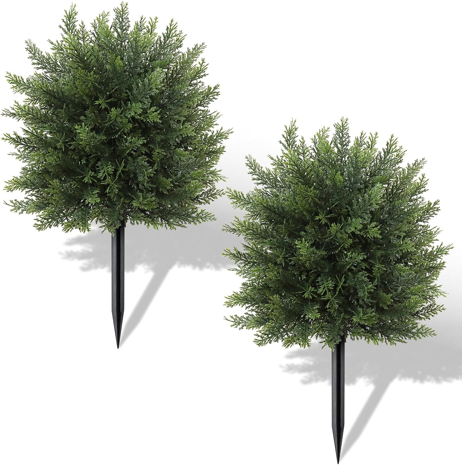 DEMIUKO 21.6" Artificial Cypress Topiary Trees, Set of 2 Faux Cypress Plants with Ground Spike UV Resistant Fake Evergreen Trees Bushes for Indoor Outdoor Front Porch Garden Home Decor
