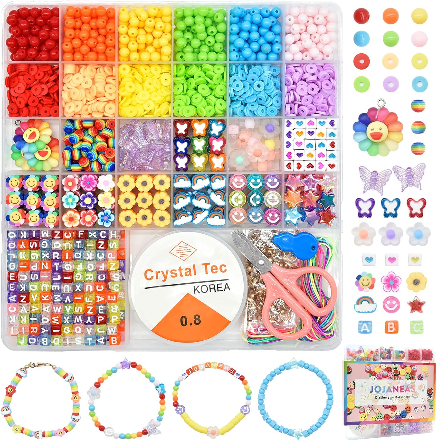 2440 Pcs Rainbow Beads Kit, Flat Heishi Beads, Flower Polymer Clay Beads for Bracelets Making, Colorful Cute Butterfly Beads, DIY Necklace Phone Chain Jewelry- Crafts Kit for Adults and Kids